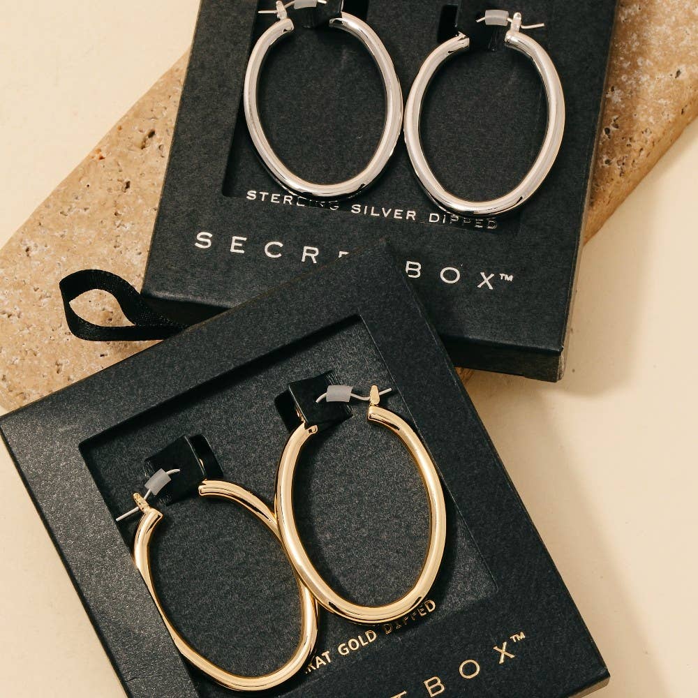 Silver Latch Oval Hoop Earrings
