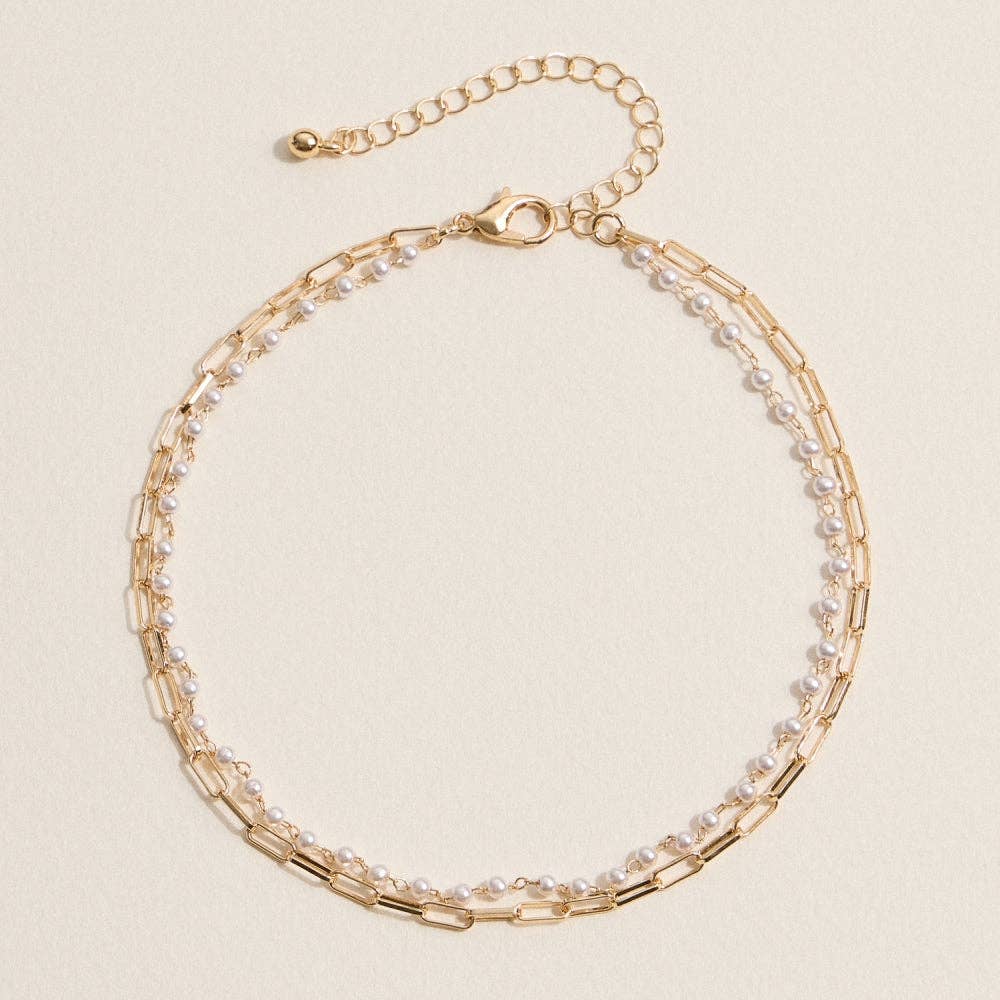 Gold Chain and Pearl Layered Anklet