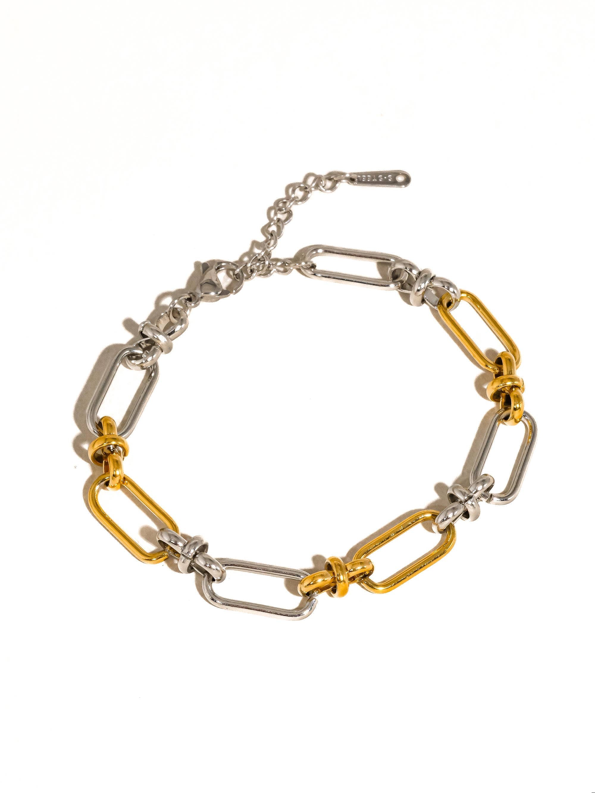 18K Gold Non-Tarnish Two Tone Chain Bracelet