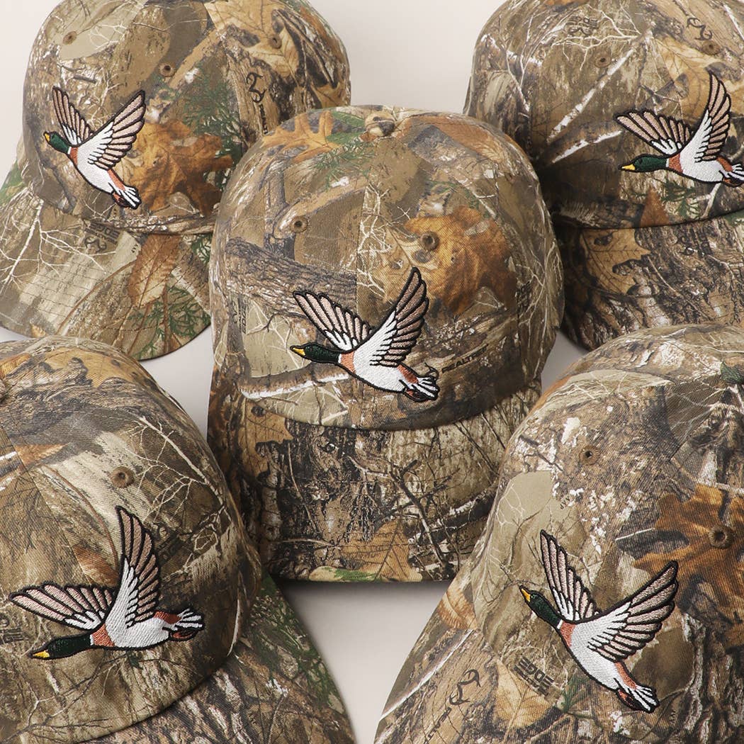 Flying Mallard Embroidered Cap with Leaf Print