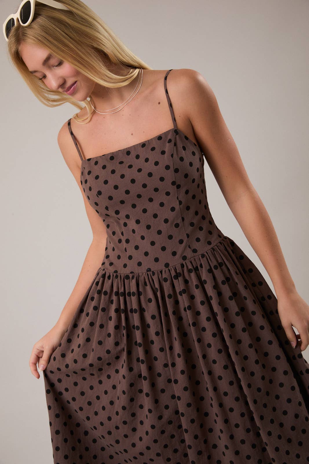 Brown and Black Dot Midi Dress