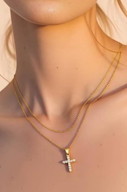 18K Layered Cross Necklace