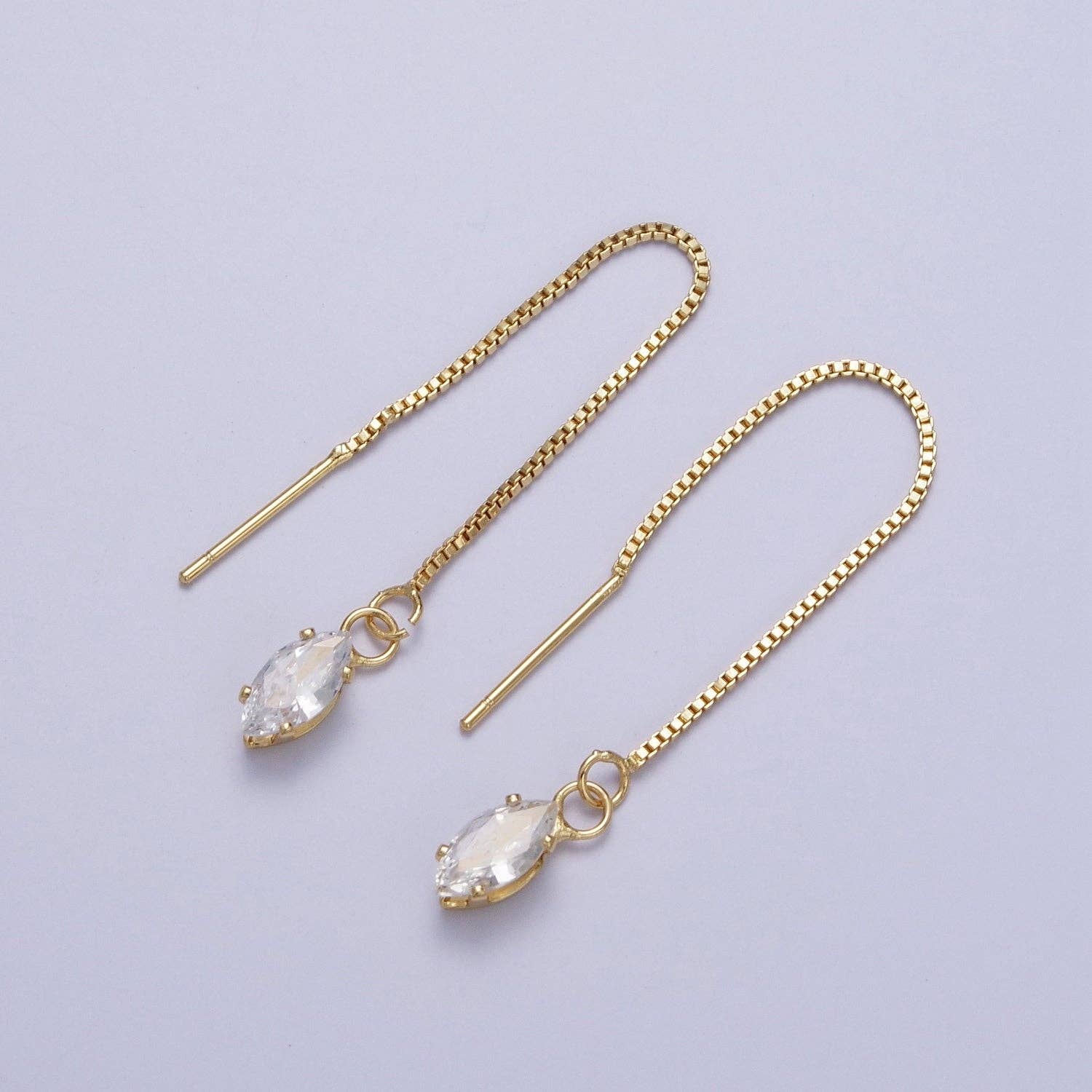 Gold CZ Box Chain Threader Earrings