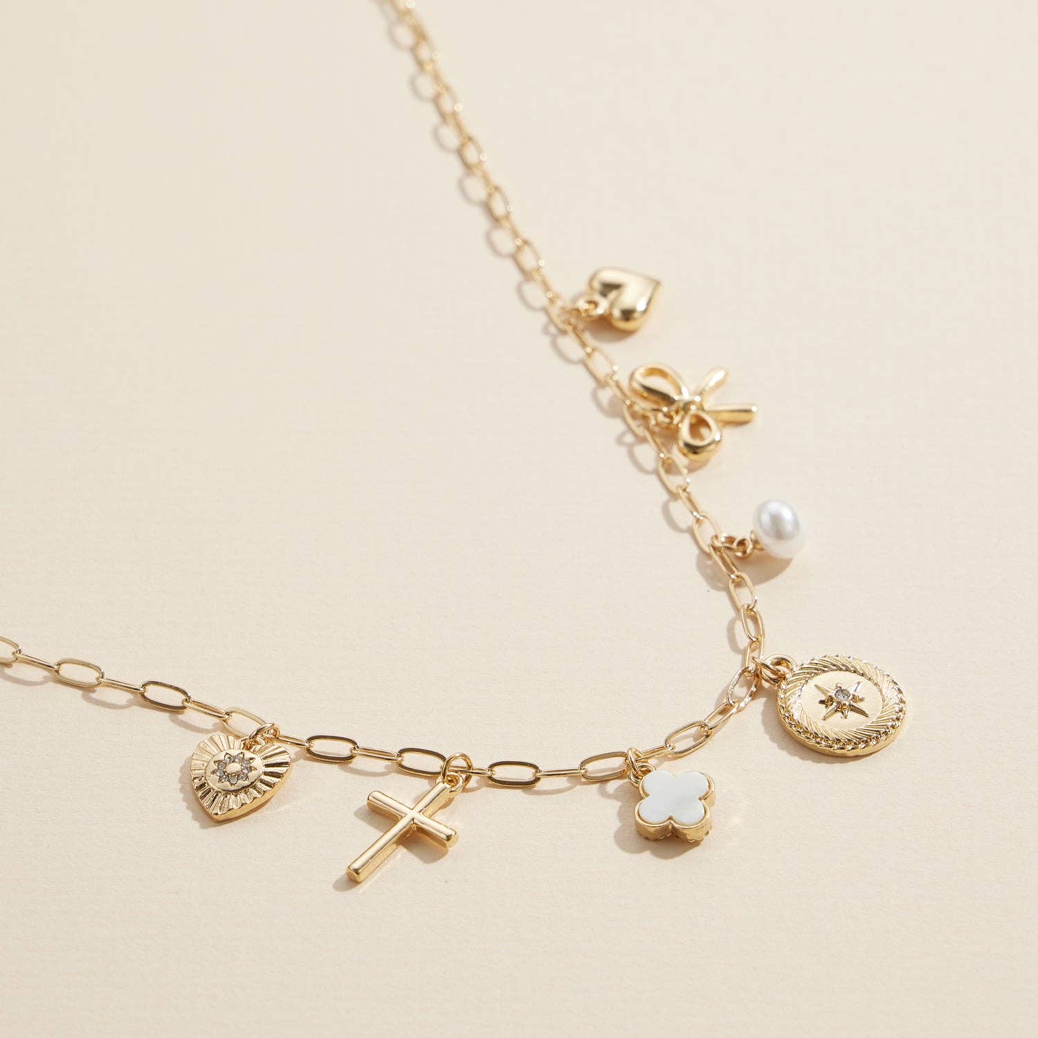 Gold Heart Cross Charm Necklace
