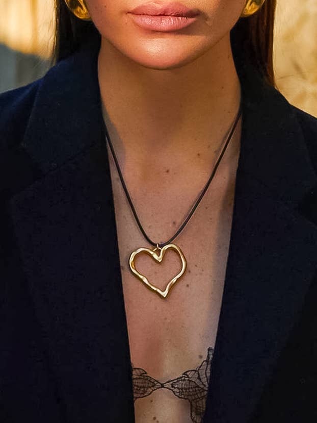 18K Gold Non-Tarnish Large Heart Necklace