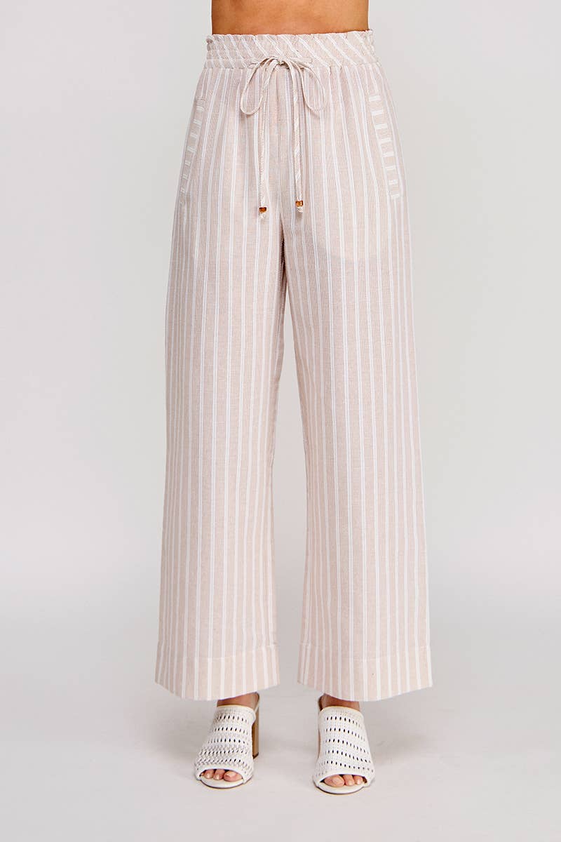 Sand Stripe Tie Waist Wide Leg Pants