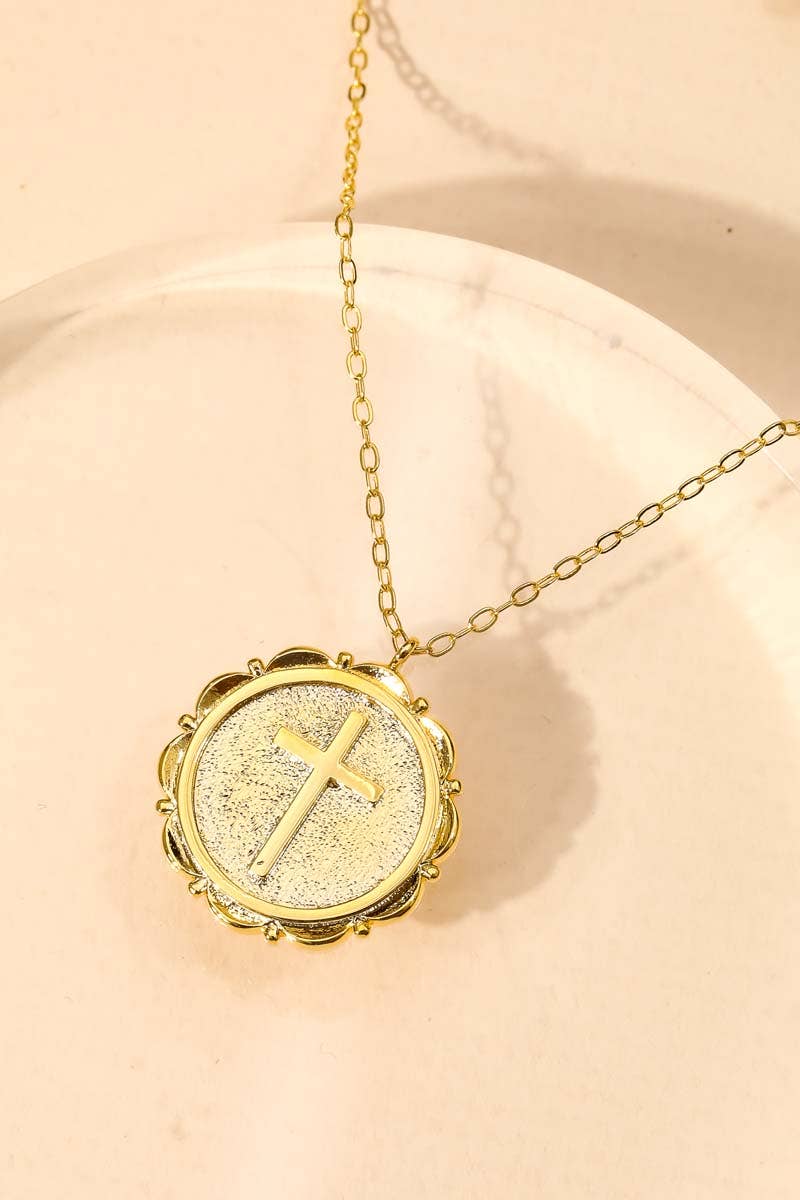 Circle Cross Coin Pendant Necklace