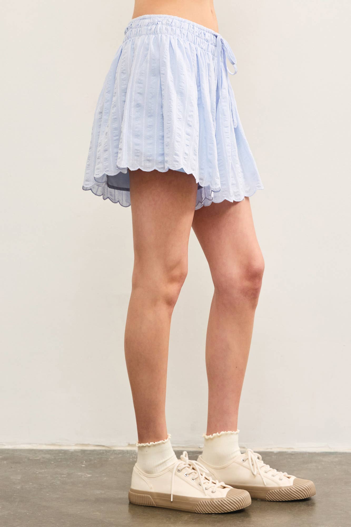 Light Blue Scallop Hem Shorts