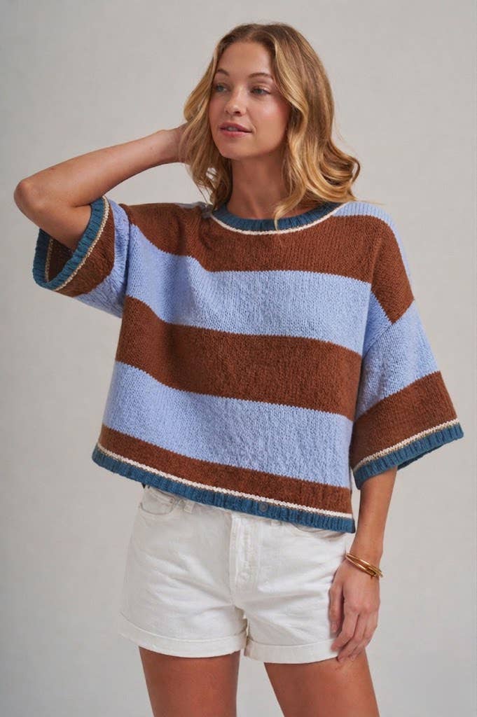 Brown and Blue Wide Stripe Sweater