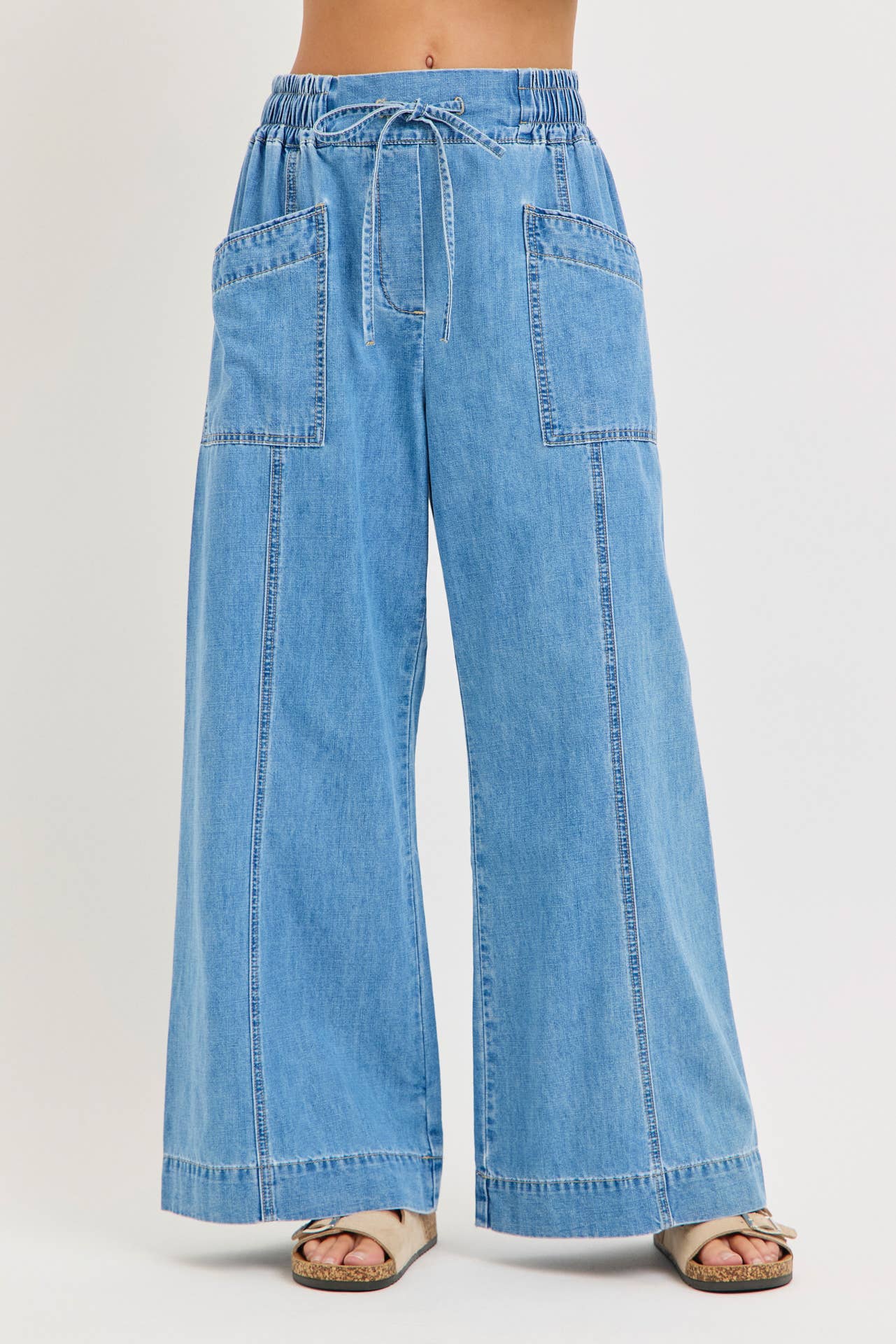 Denim Pull On Wide Leg Pants
