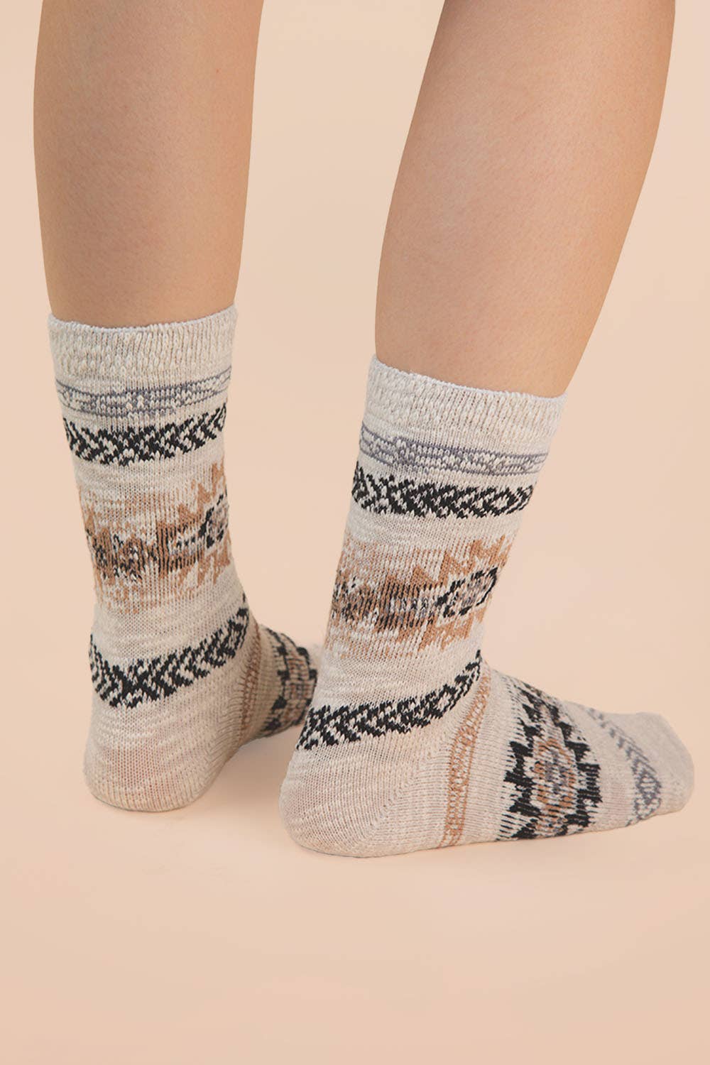 grey Aztec Graphic Cozy Crew Socks