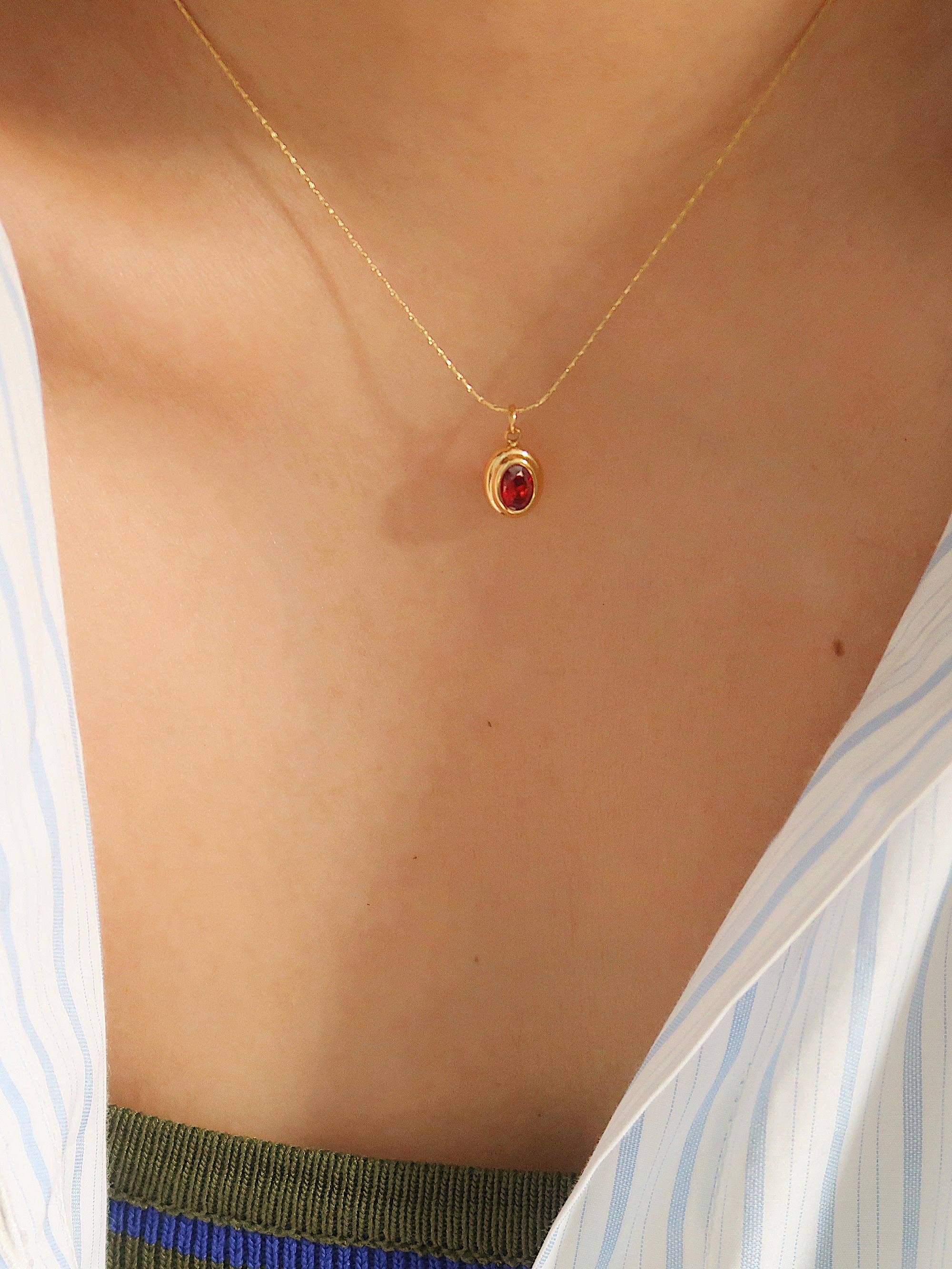 18K Gold Non-Tarnish Gemstone Necklace