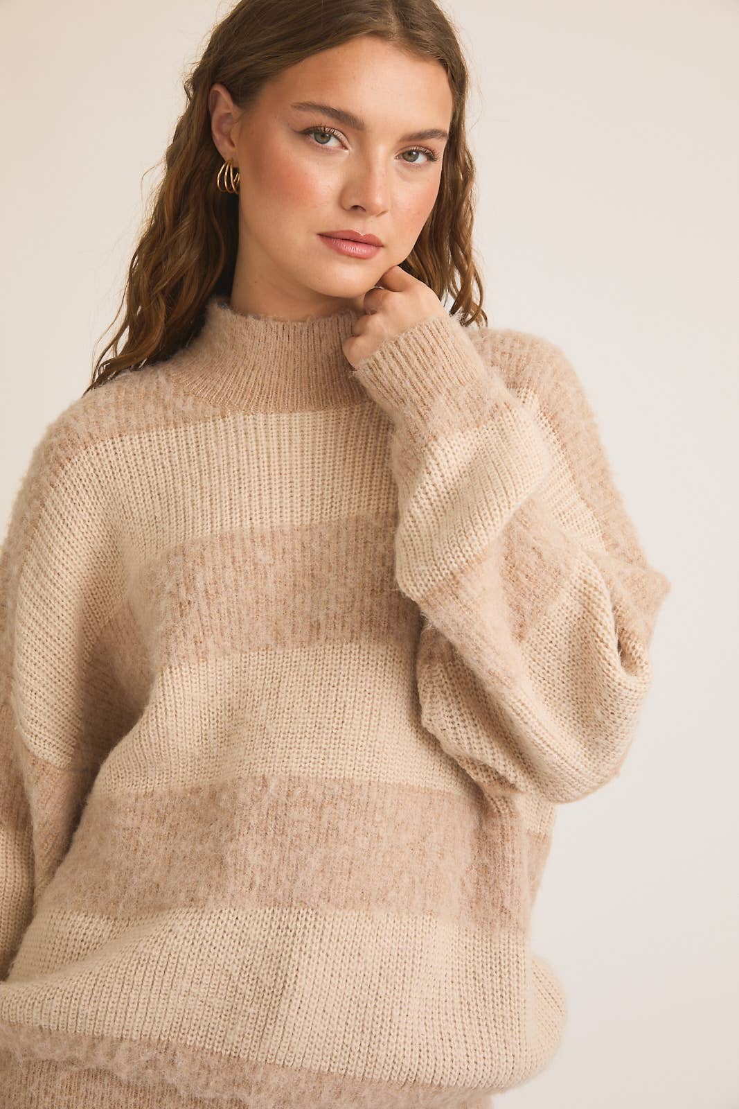 Taupe Stripe Mock Neck Sweater - FINAL SALE
