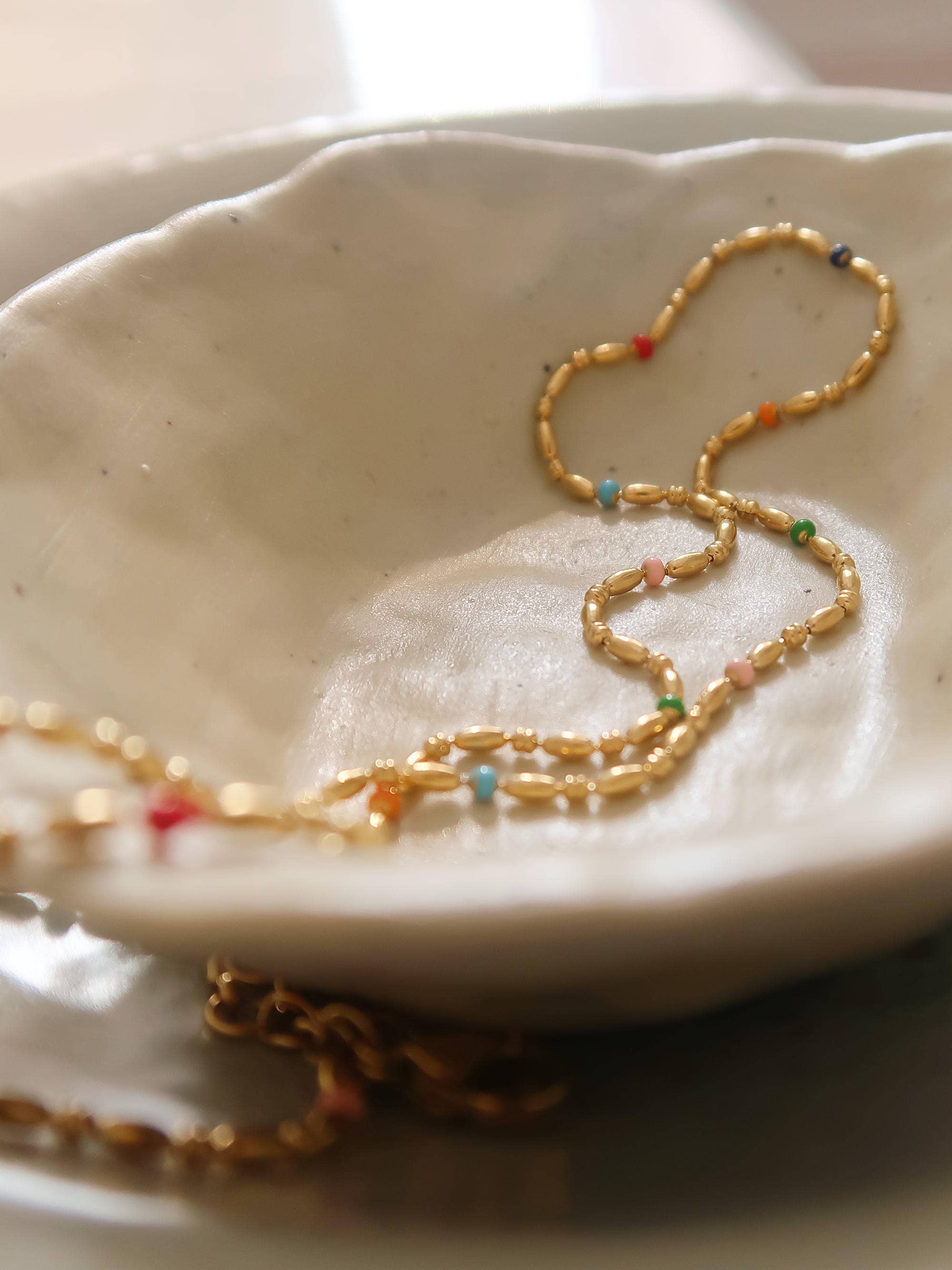 18K Gold Non-Tarnish Petite Beaded Necklace