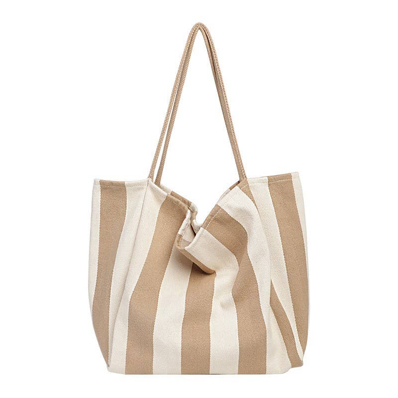 Tan Stipe Tote Bag