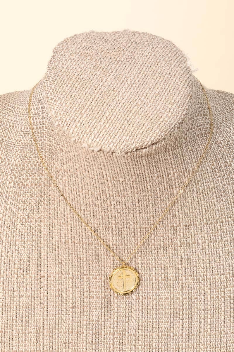 Circle Cross Coin Pendant Necklace