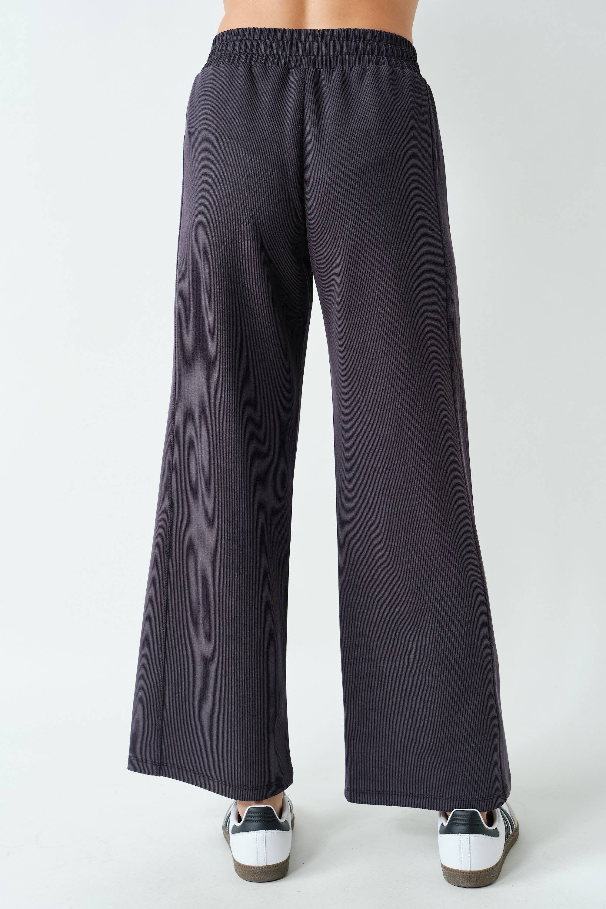 Black Sand Wash Rib Wide-Leg Pants