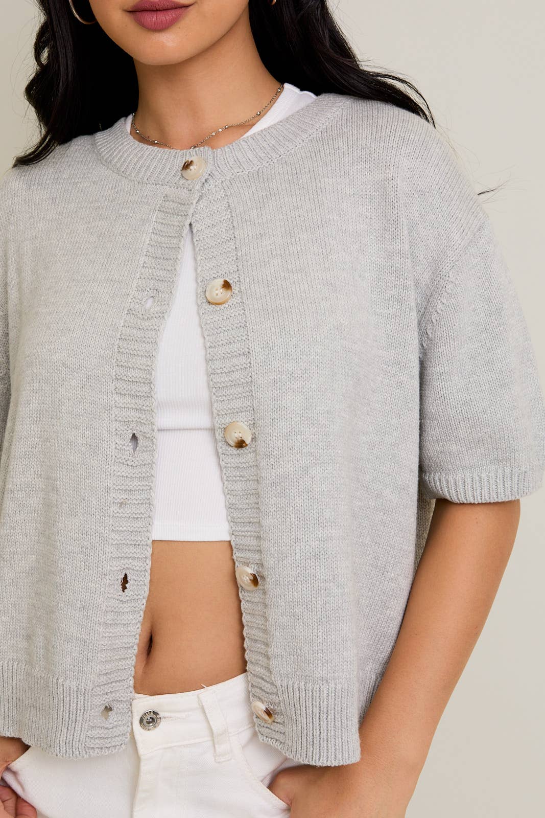 Grey Short Sleeve Sweater Cardi - FINAL SALE