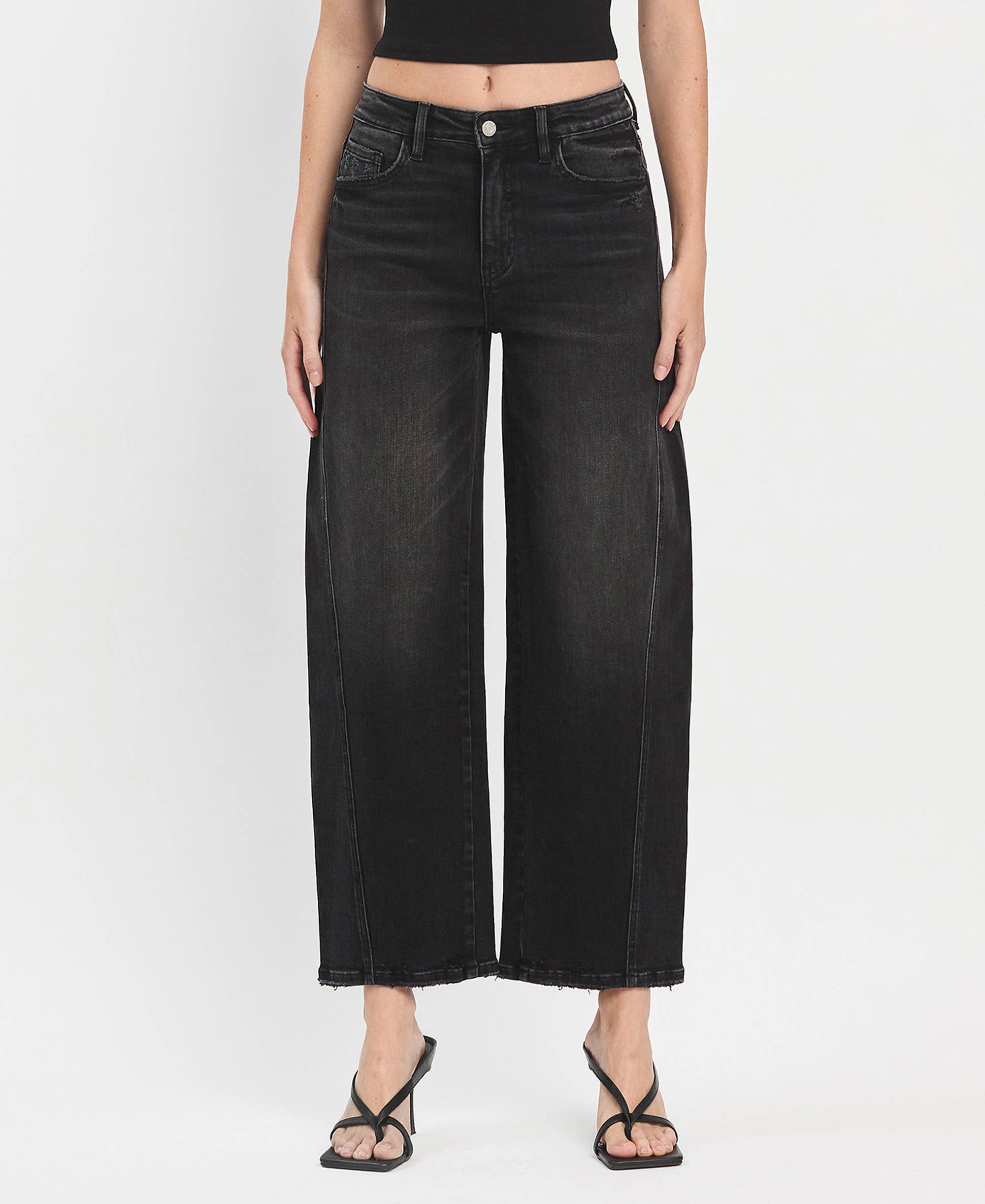 Black High Rise Barrel Jeans