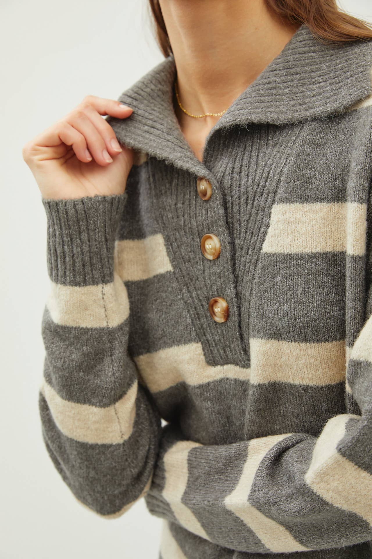 Charcoal Striped Henley Sweater
