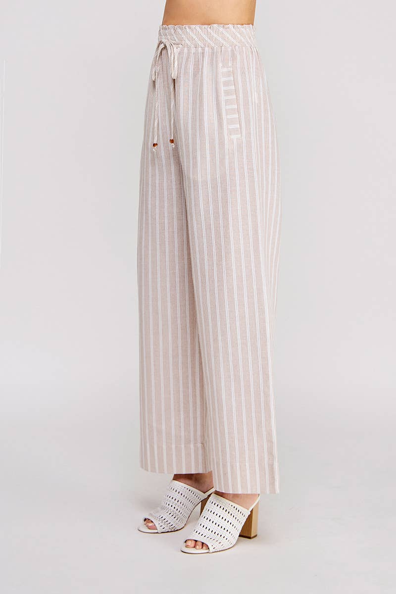 Sand Stripe Tie Waist Wide Leg Pants