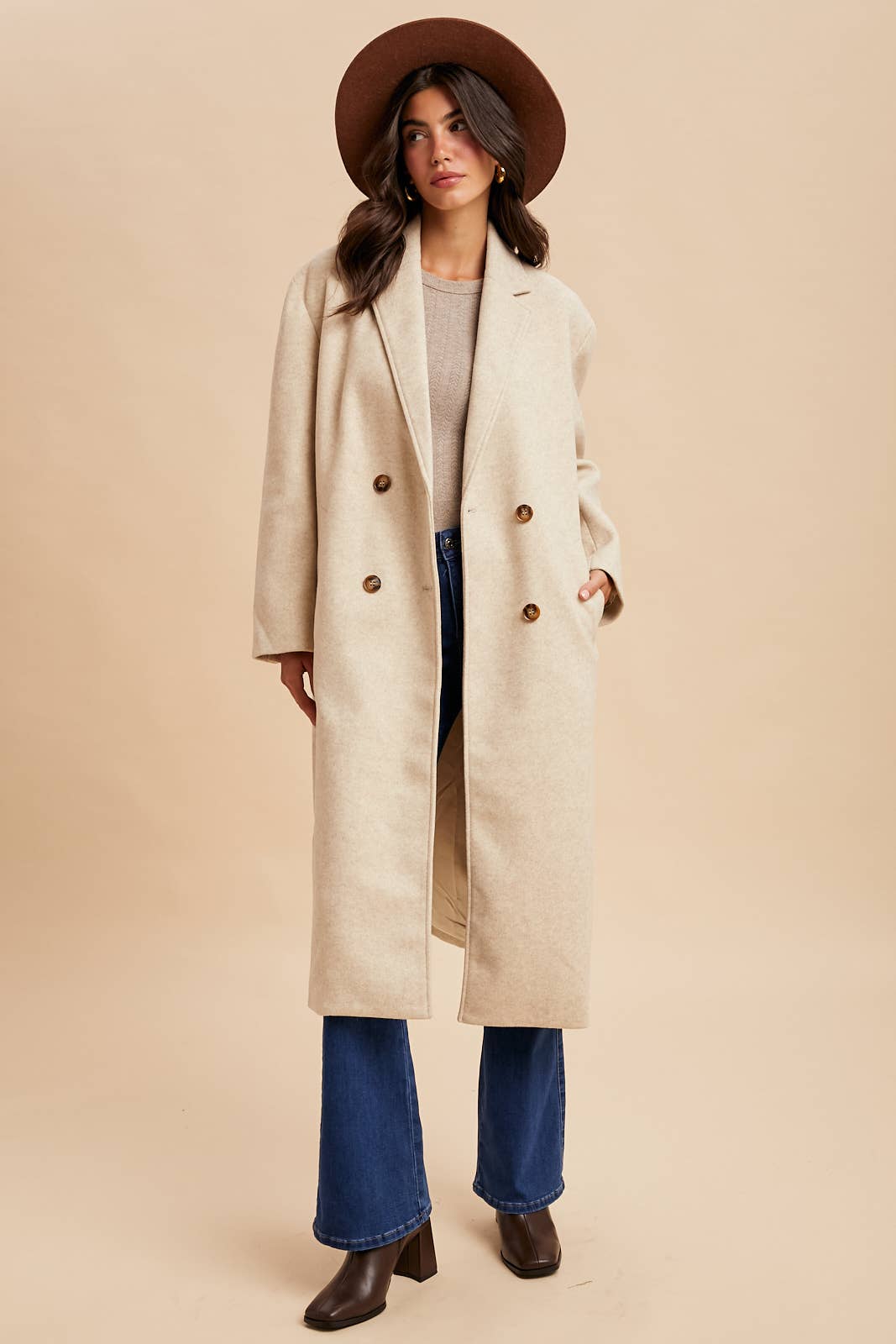 FELTED DOUBLE BREASTED LAPEL DUSTER COAT