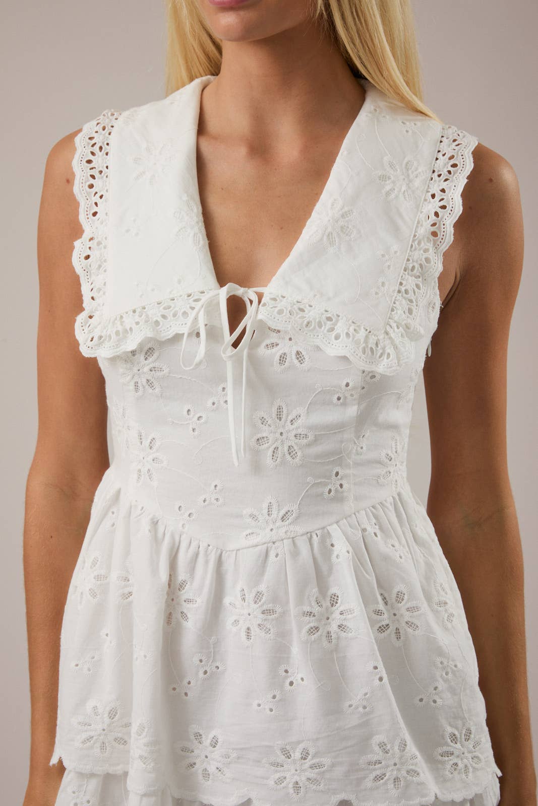 White Collared Eyelet Mini Dress
