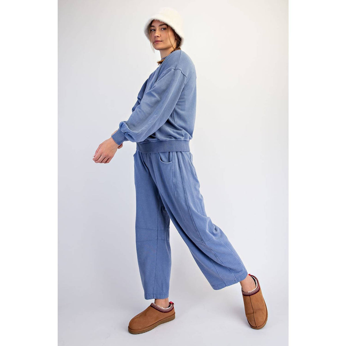 Blue Mineral Washed Barrel Pants