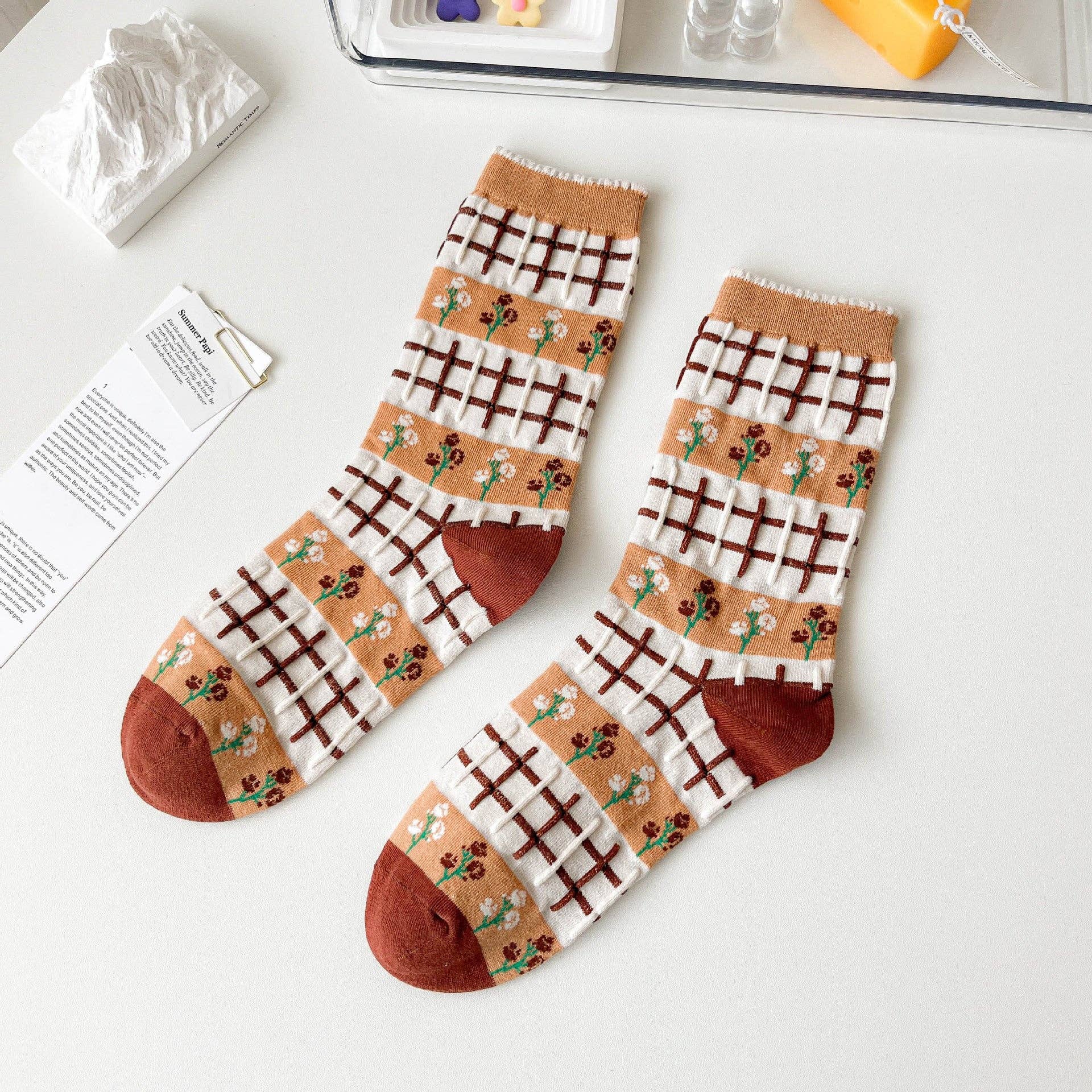 Brown Flower Sock