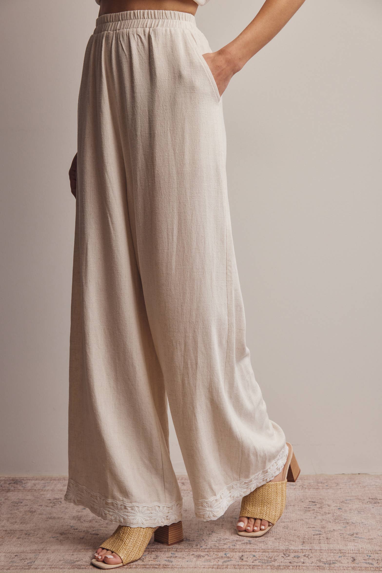 Embroidered Wide Leg Pants