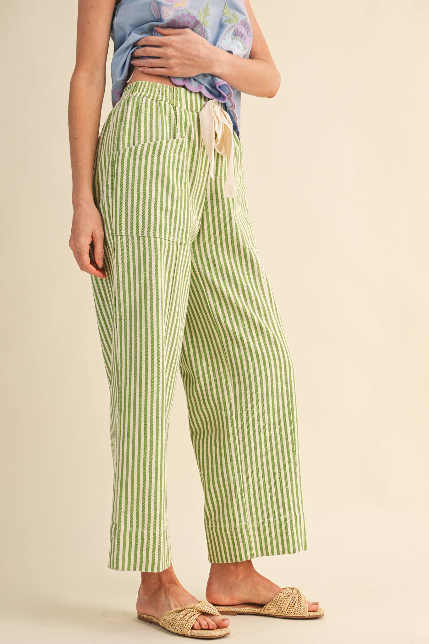 Sage Stripe Wide Leg Pants