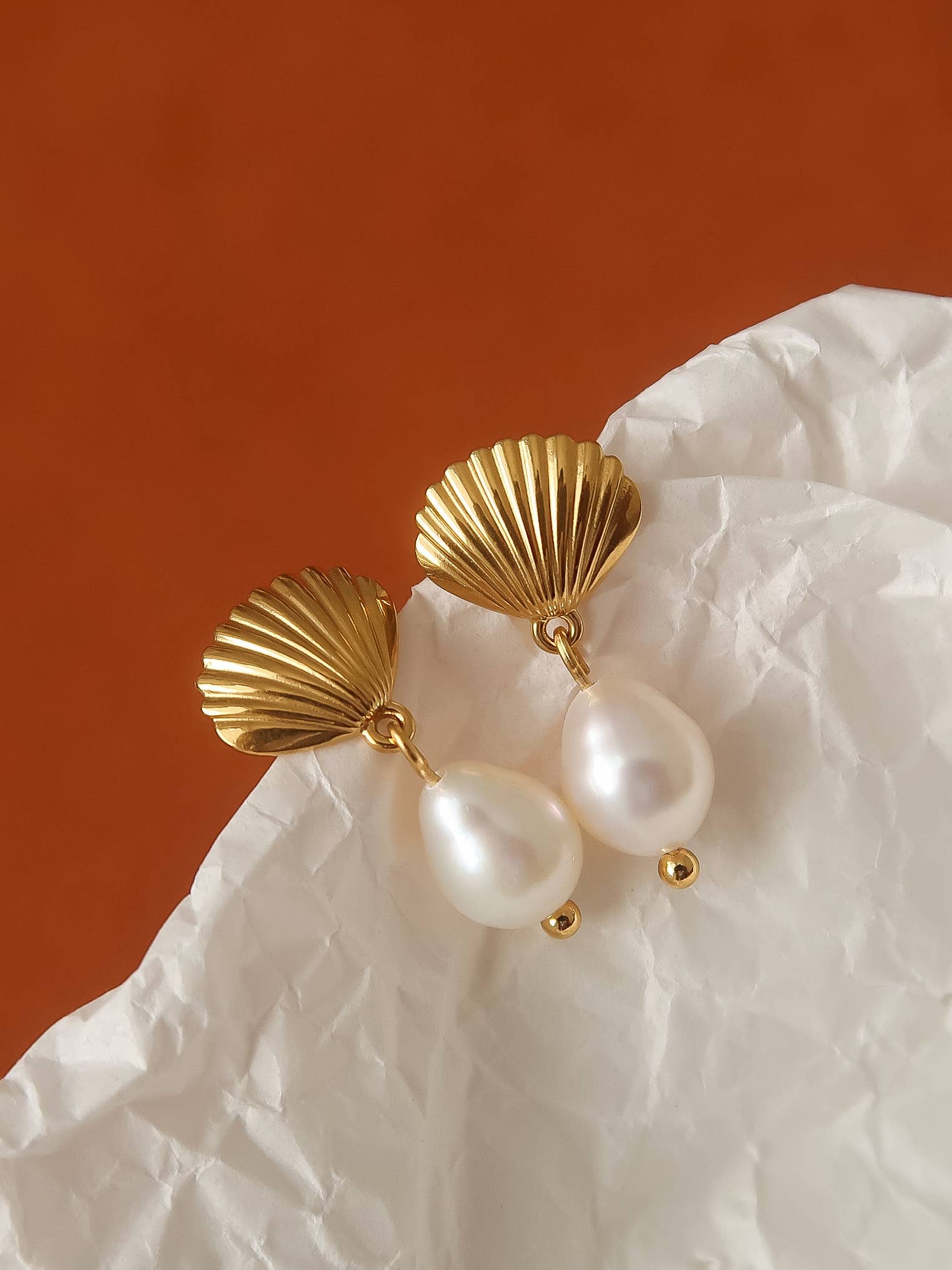 Petite Shell Pearl Earrings Non-Tarnish