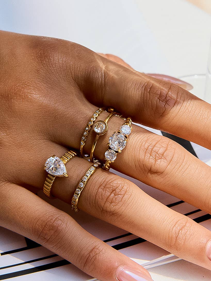 18K Gold Non-Tarnish Pear Stone Ring