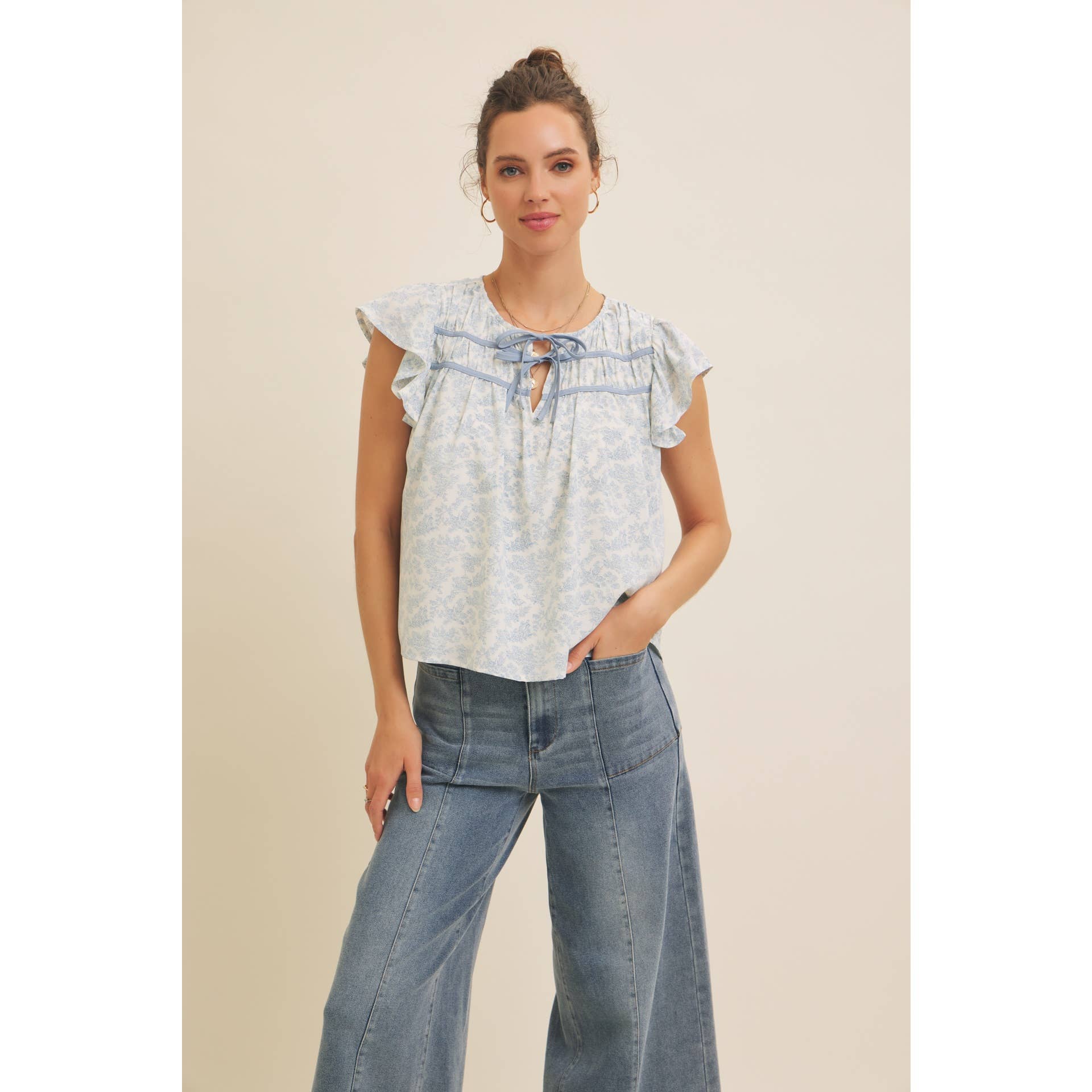 Powder Blue Printed Top - FINAL SALE