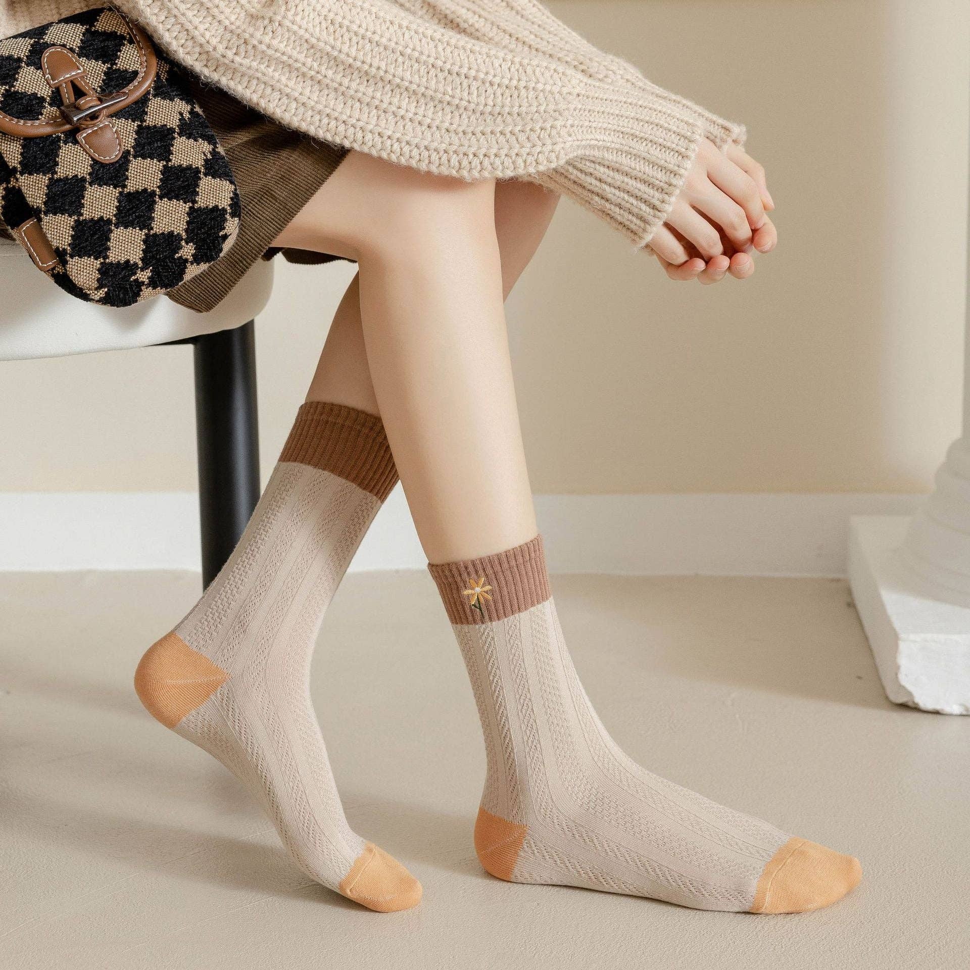Brown Flower Sock