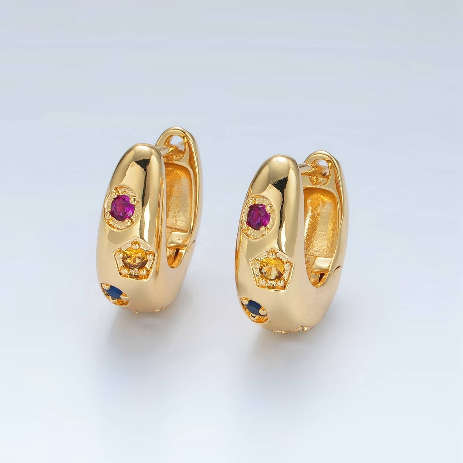 24K Gold Filled Multicolor Geometric Huggies