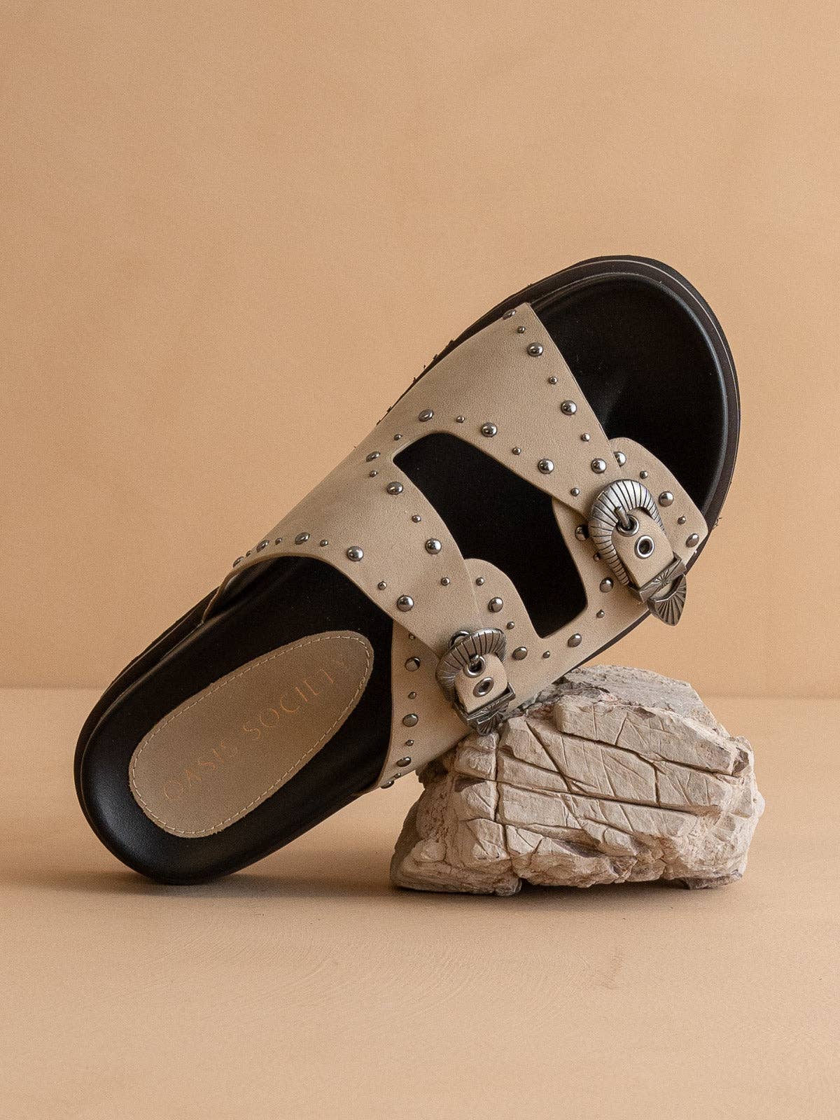 Taupe Double Western Buckle Slides