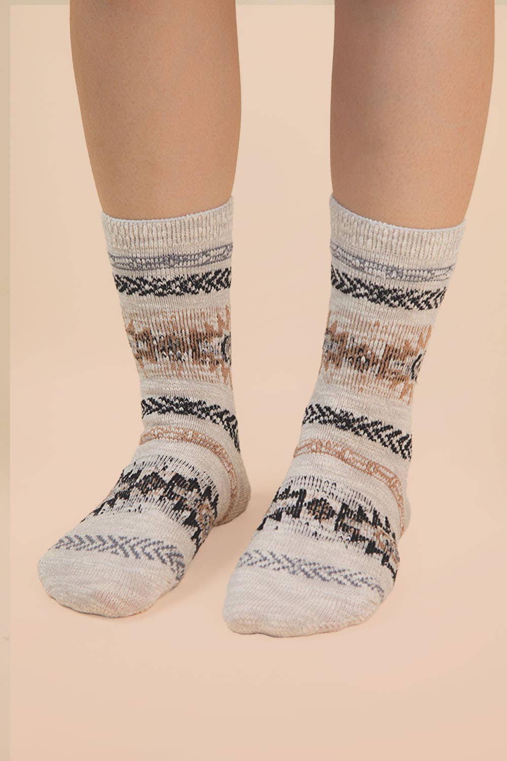 grey Aztec Graphic Cozy Crew Socks