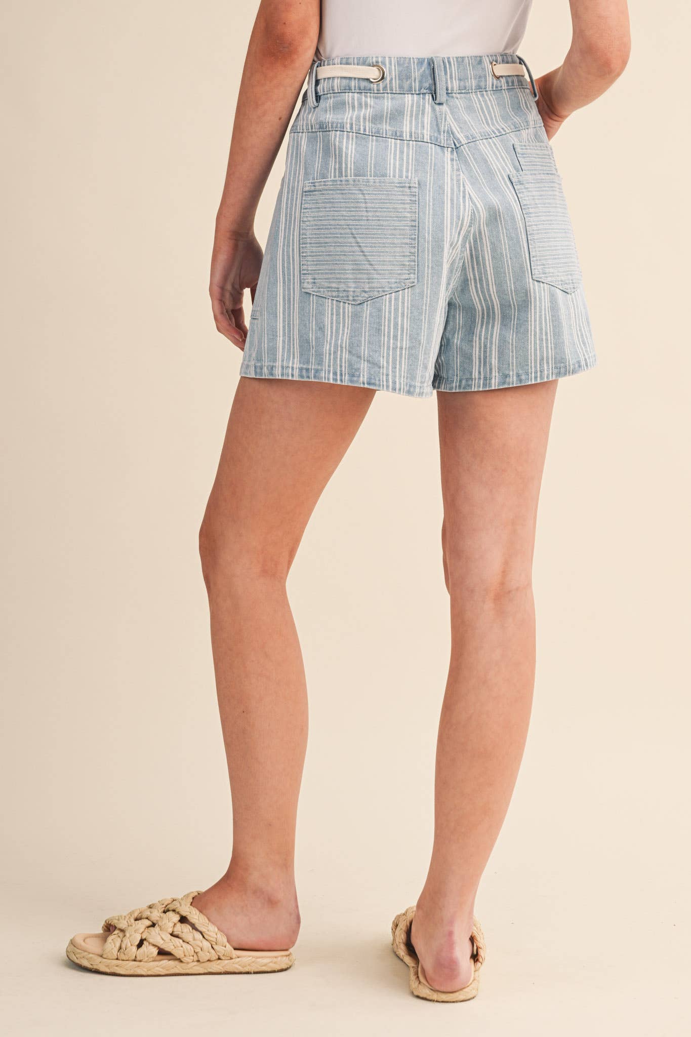 Blue Mixed Stripe Denim Shorts