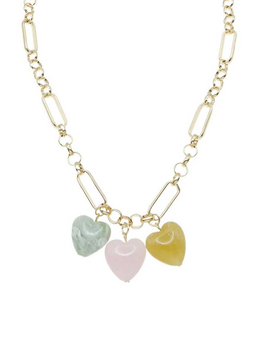 Gold Chain Acrylic Heart Charms 16"-18" Necklace