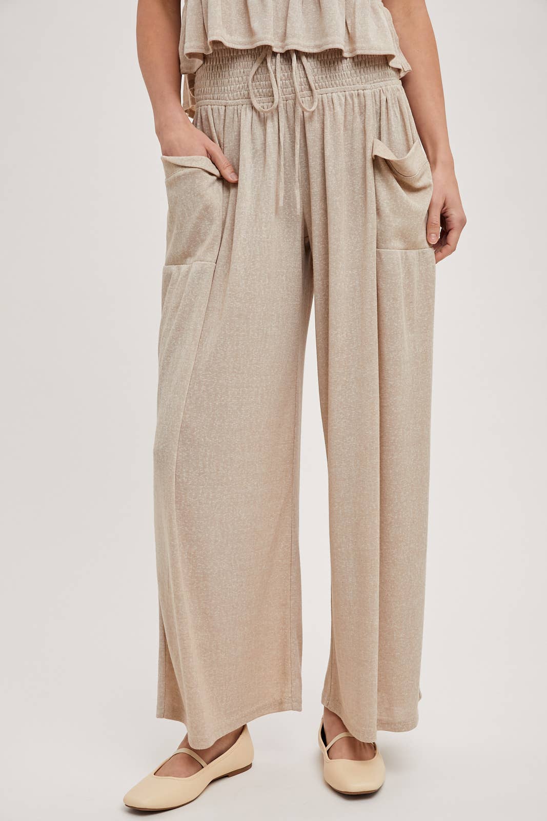 Beige Wide Leg Pants