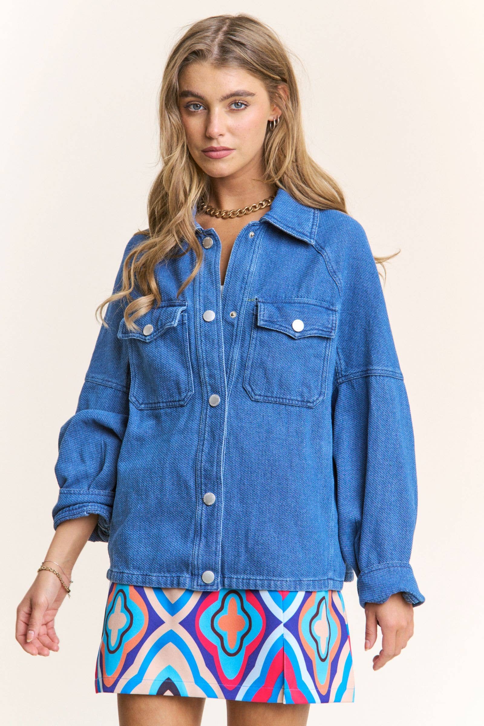 Oversized Snap Button Up Denim Shacket