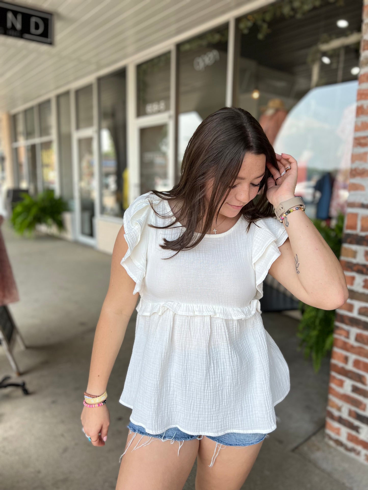 Ivory Ruffle Gauze Top