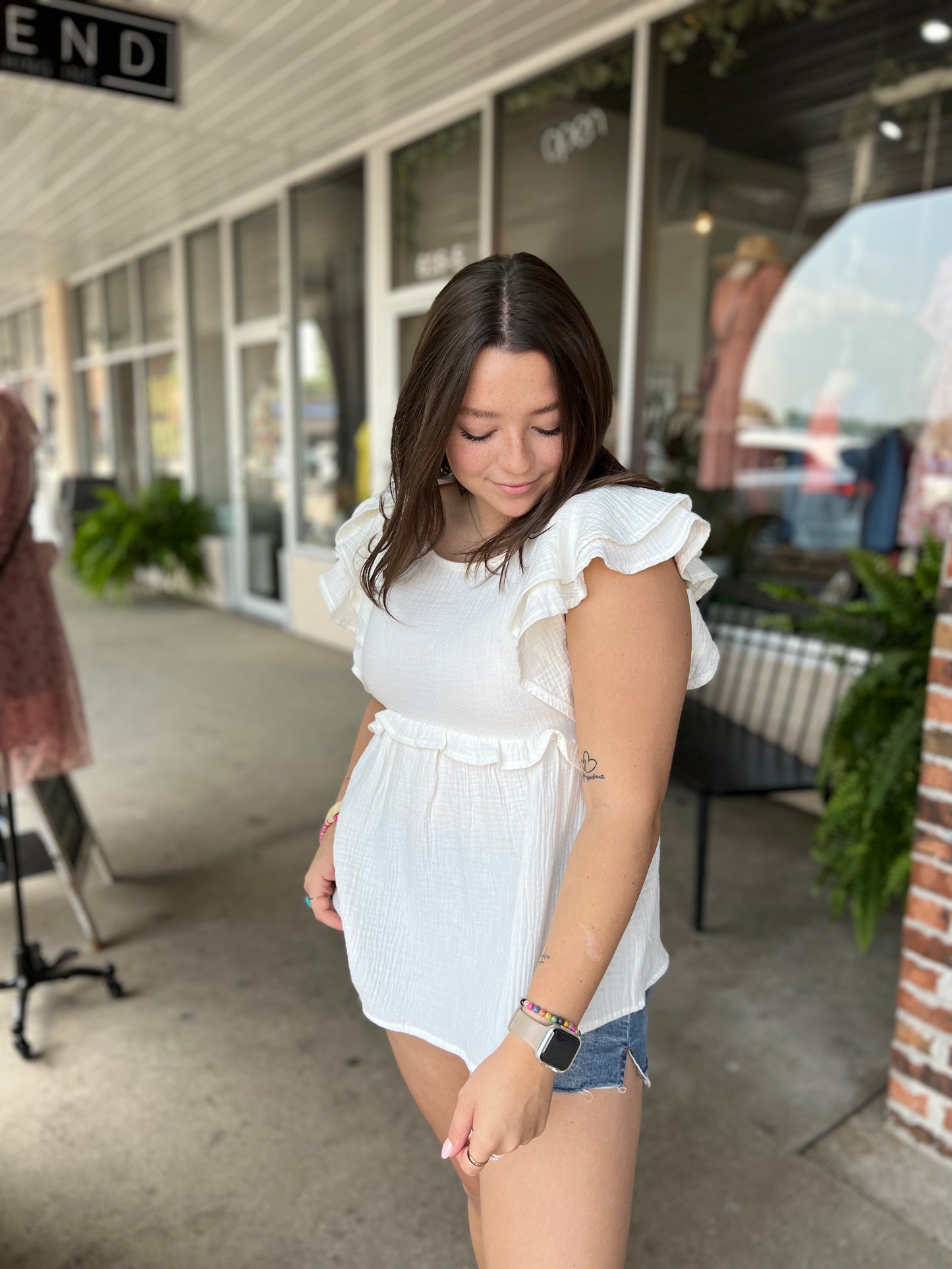 Ivory Ruffle Gauze Top