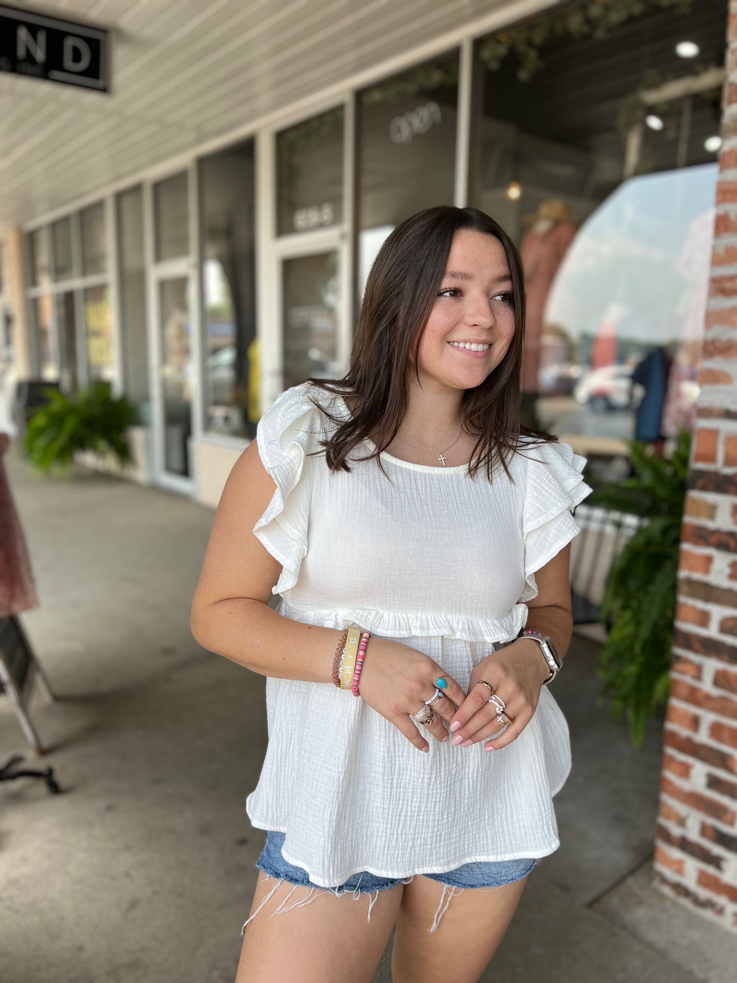 Ivory Ruffle Gauze Top