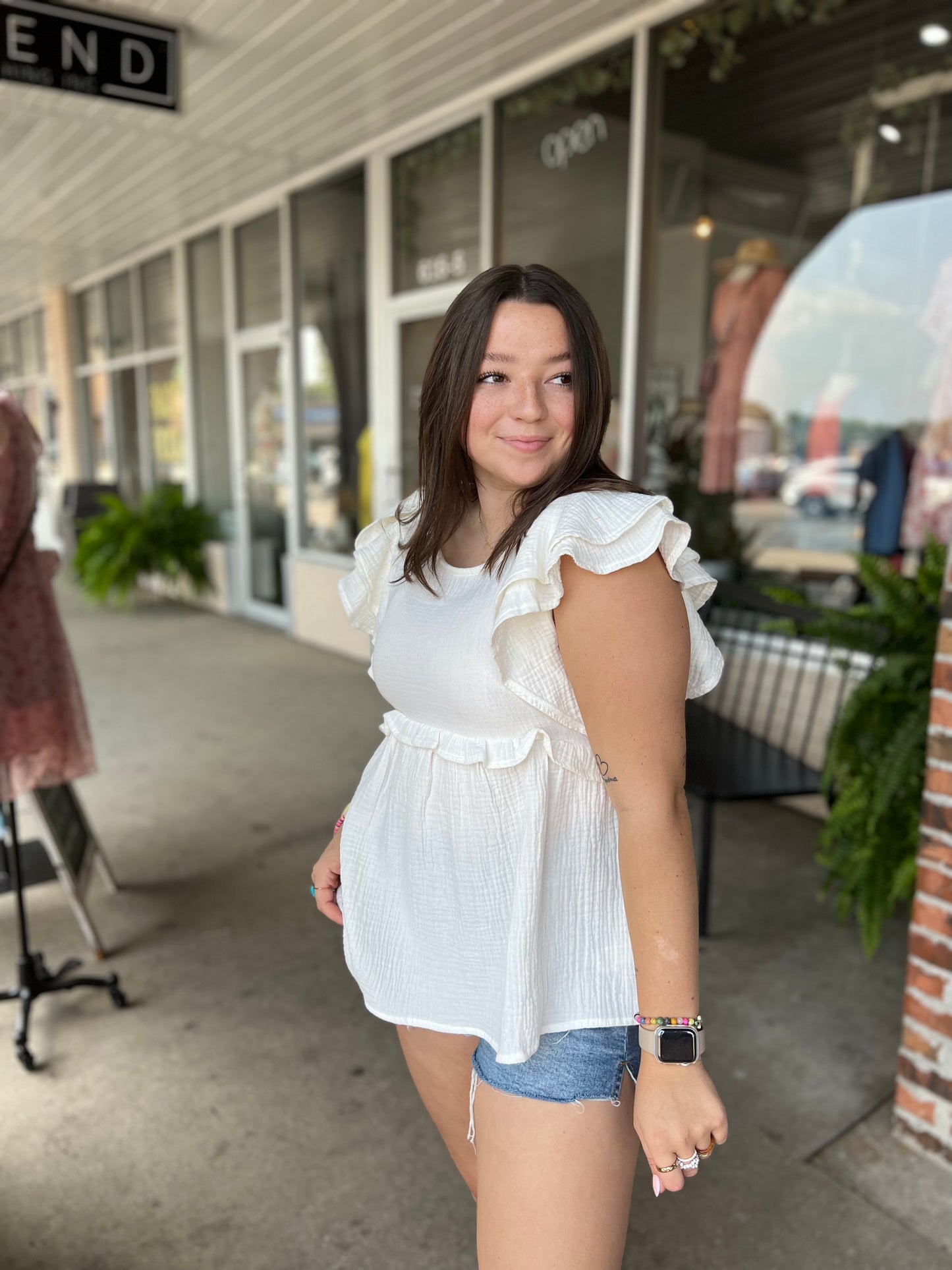Ivory Ruffle Gauze Top