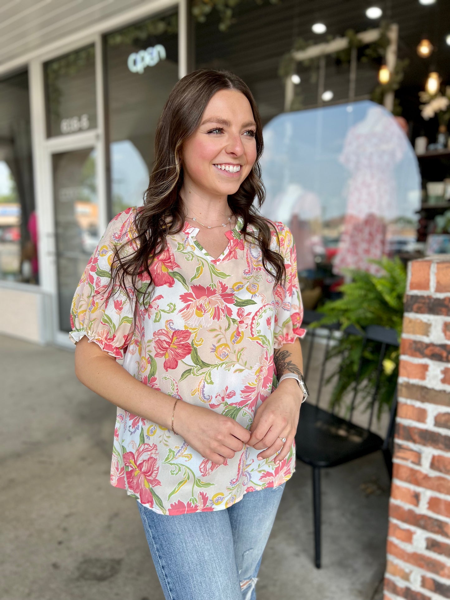Floral V Neck Top