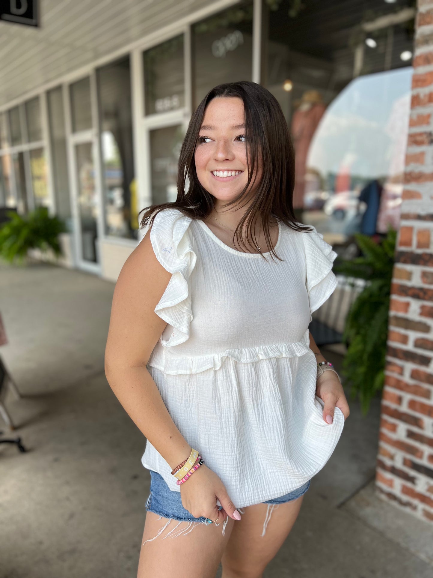 Ivory Ruffle Gauze Top