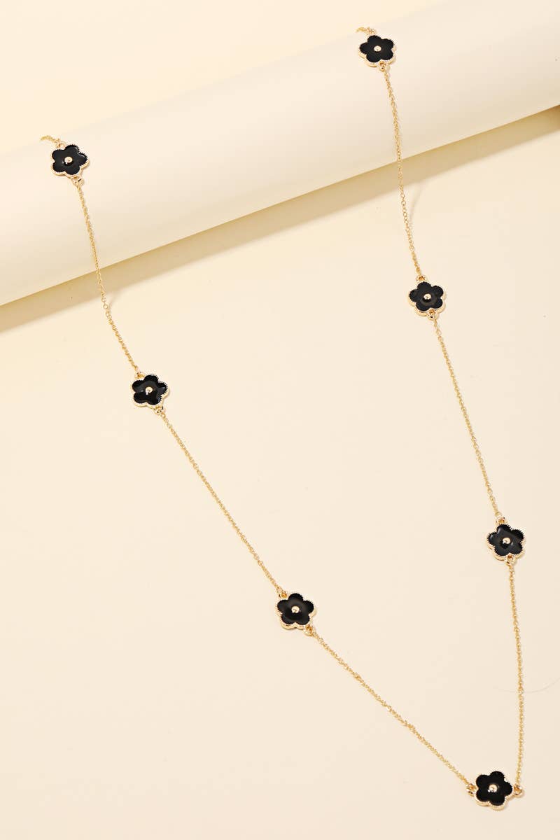 Black Flower Charm Necklace