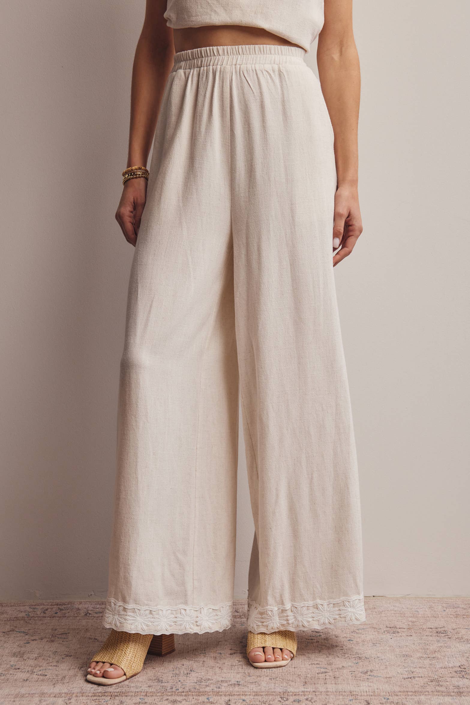 Embroidered Wide Leg Pants